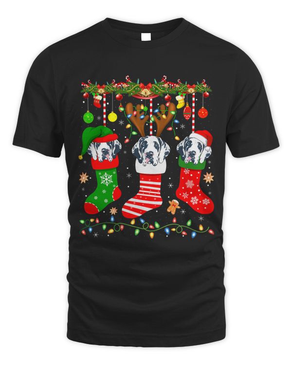 Great Dane Dog In Christmas Socks Lights Xmas T-Shirt