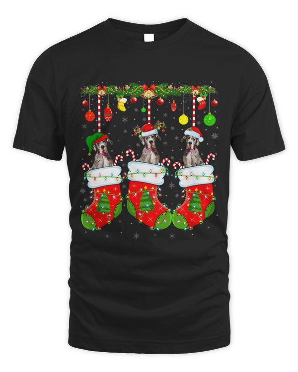 Great Dane Dog In Christmas Socks Santa Great Dane Xmas T-Shirt