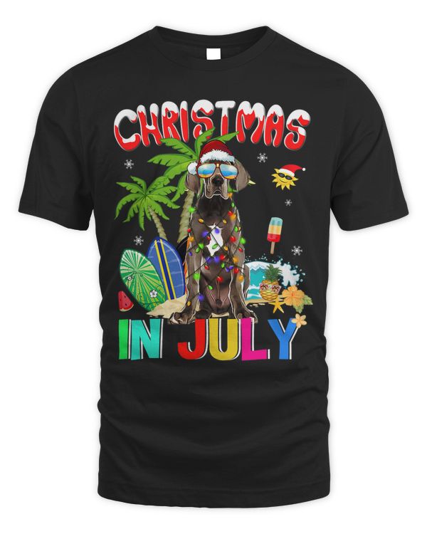 Great Dane Dog in Santa Hat Sunglasses Christmas In July T-Shirt