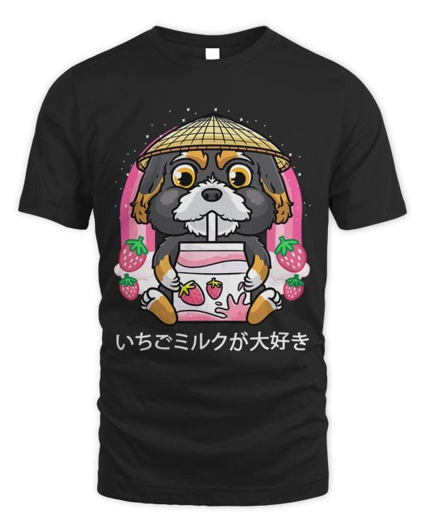 Bernedoodle Dog Drinking Strawberry Milk Strawberries Otaku