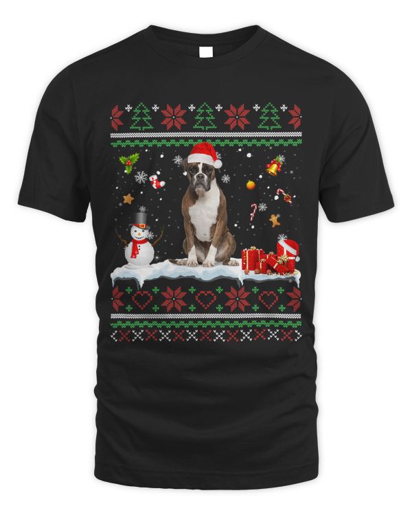 Funny Dog lovers Cute Boxer Santa Hat Ugly Christmas Sweater