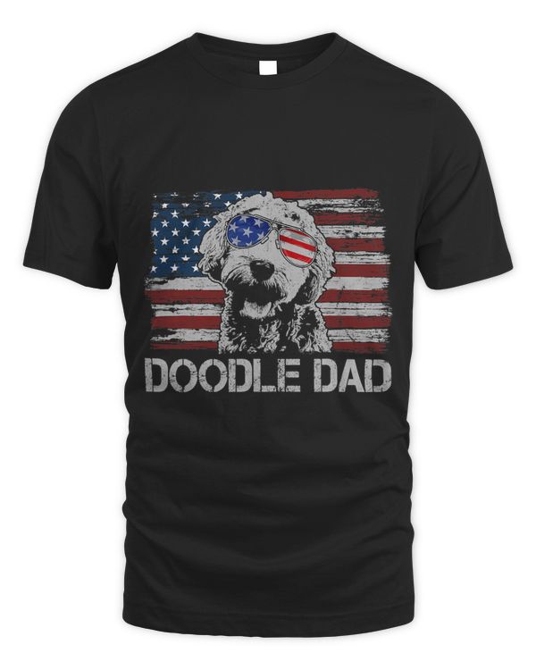 Mens Funny Doodle Dad Goldendoodle Dog American Flag 4th of July T-Shirt