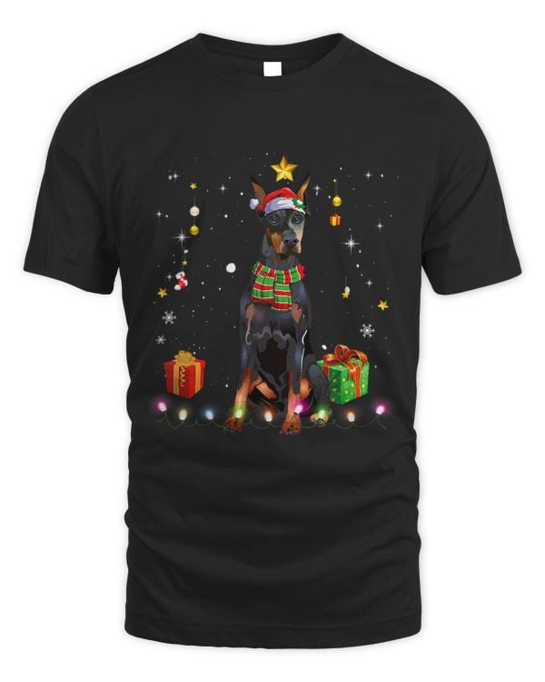 Doberman Pinscher Santa Christmas Tree Lights Xmas Pjs Boys 59