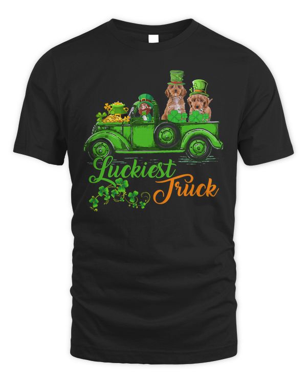 Luckiest Truck Leprechaun Riding Pickup Truck Cockapoo