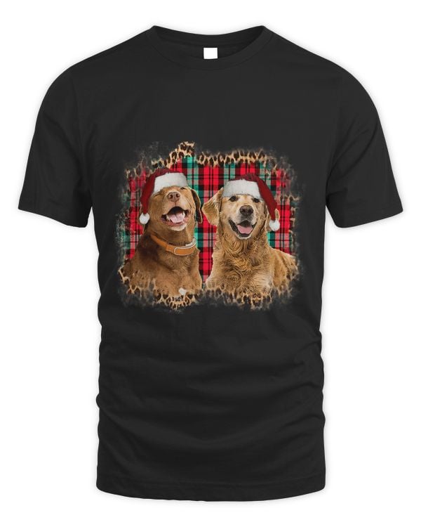 Merry Christmas Plaid Golden Retriever Pitbull Dog Santa T-Shirt