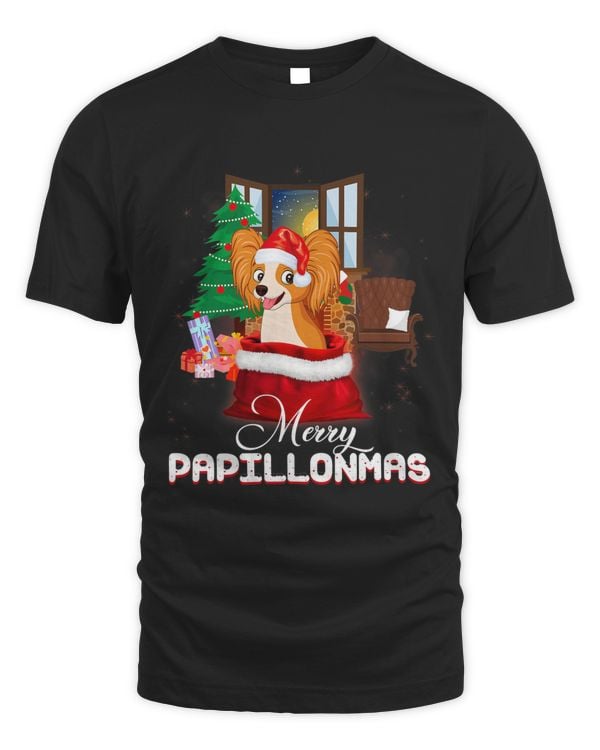 Merry Papillon Christmas Dog Gift Lover Tee