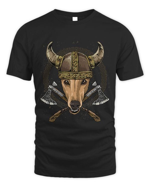 Viking Greyhound Dog with Viking Helmet Mjolnir Axes 119