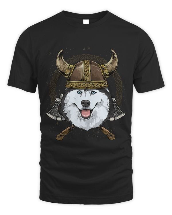 Viking Siberian Husky Dog with Viking Helmet Mjolnir Axes 259