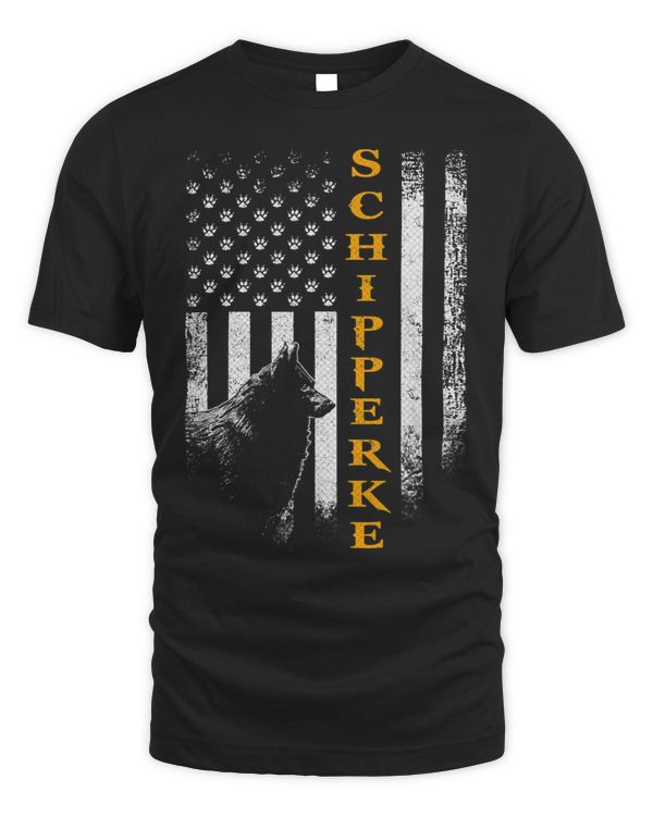 Vintage USA Schipperke Dog Silhouette American Flag Funny 121