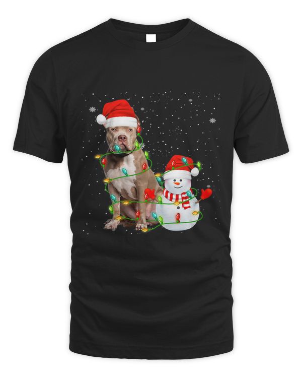 Santa Pitbull Terrier Dog Snowman Xmas Tree Lights Christmas