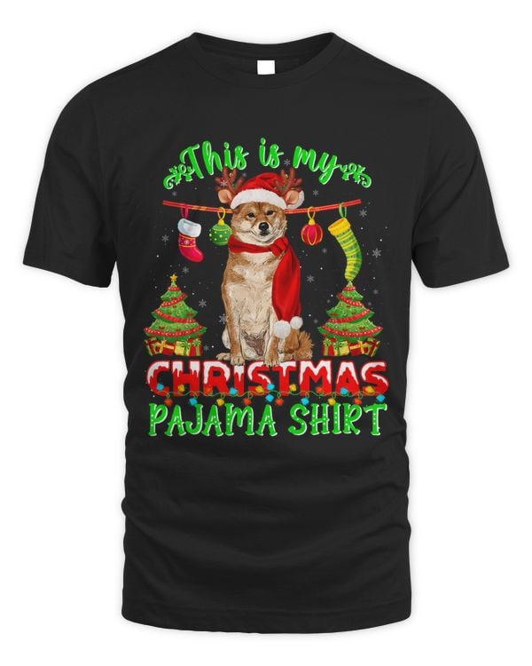 Xmas Tree Shiba Inu Horn Sock Christmas Pajama Tee Dog Lover