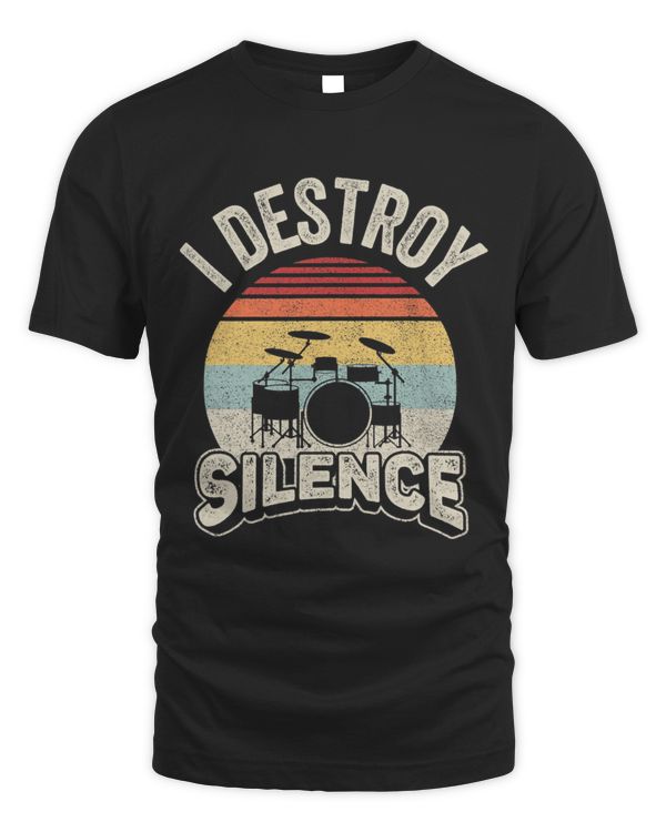 Funny Drummer Vintage Retro I Destroy Silence Percussionist 1