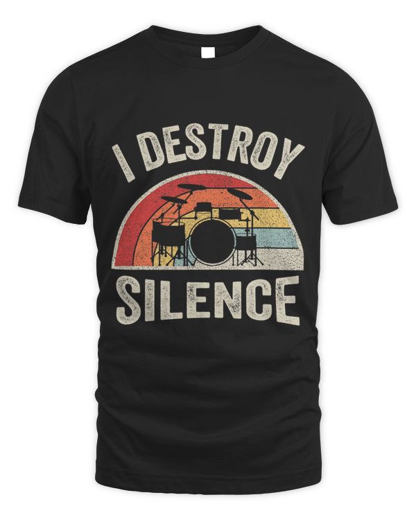 Funny Drummer Vintage Retro I Destroy Silence Percussionist