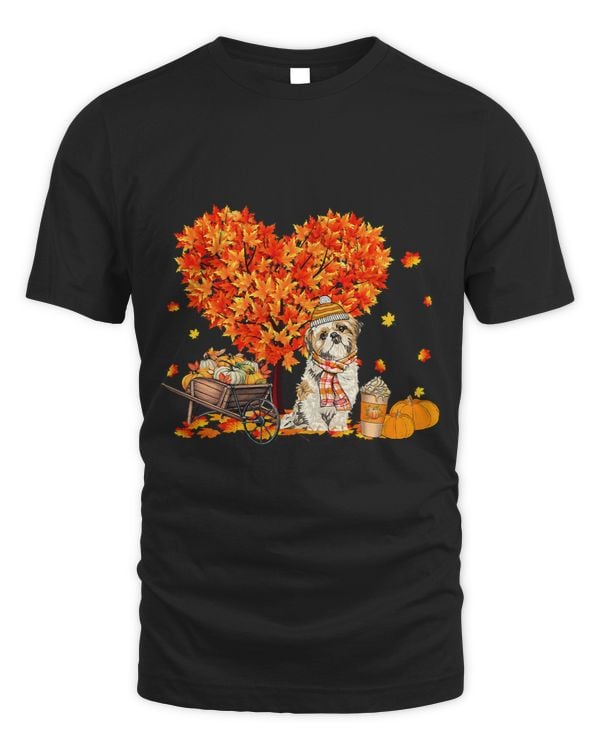 Shih Tzu Autumn Tree Fall Leaves Pumpkin Dog Lover 34