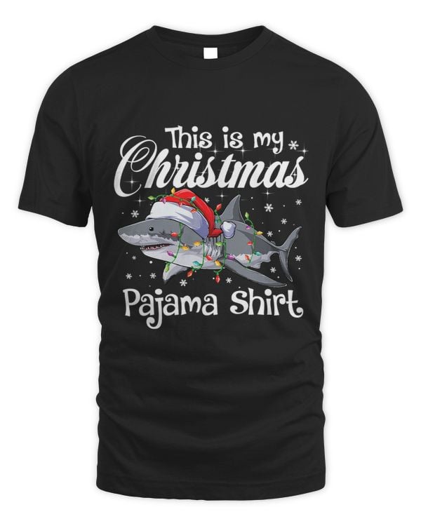This Is My Christmas Pajama Funny Shark Lover Xmas Santa Hat 288