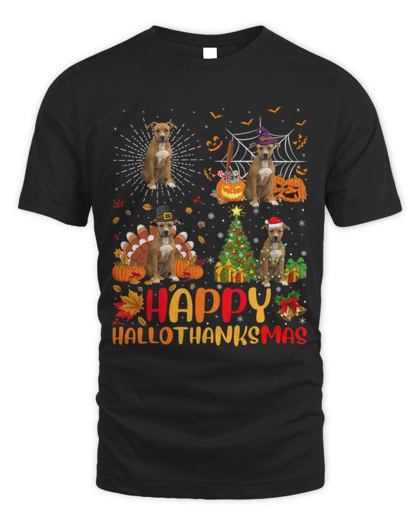 Funny Staffordshire Bull Terrier Dog Happy Hallothanksmas