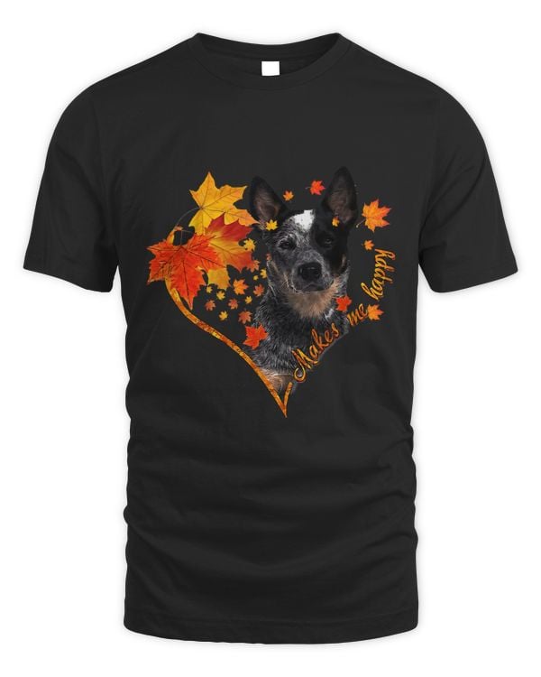 Blue Heeler Makes Me Happy Fall Heart Leaves