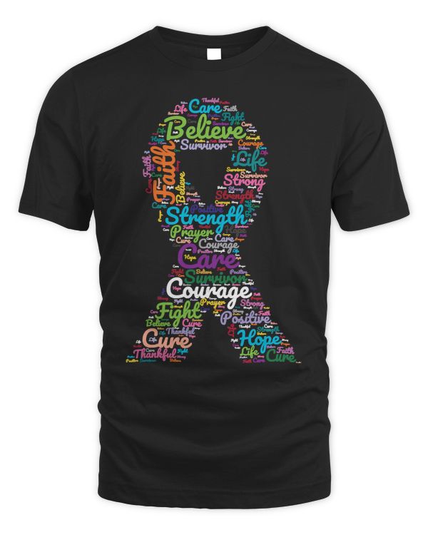 Cancer Awareness Ribbon With Positive Support Words