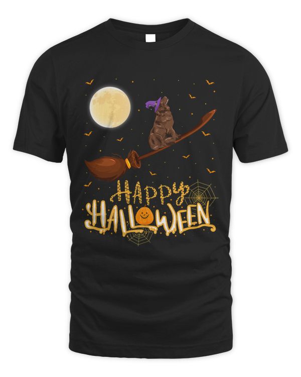 Funny Newfoundland Dog Ride Witch Shotgun Halloween 283