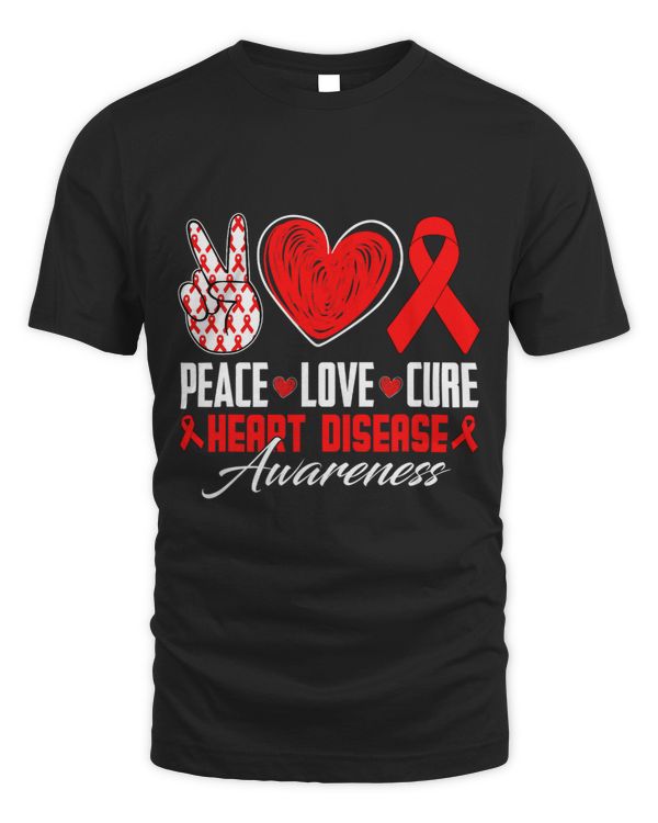 Peace Love Cure Heart Disease Awareness Day Red Ribbon Women