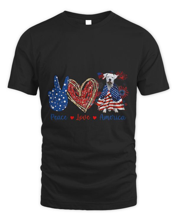 Peace Love Dogo Argentino Dog Patriotic America Flag 4th