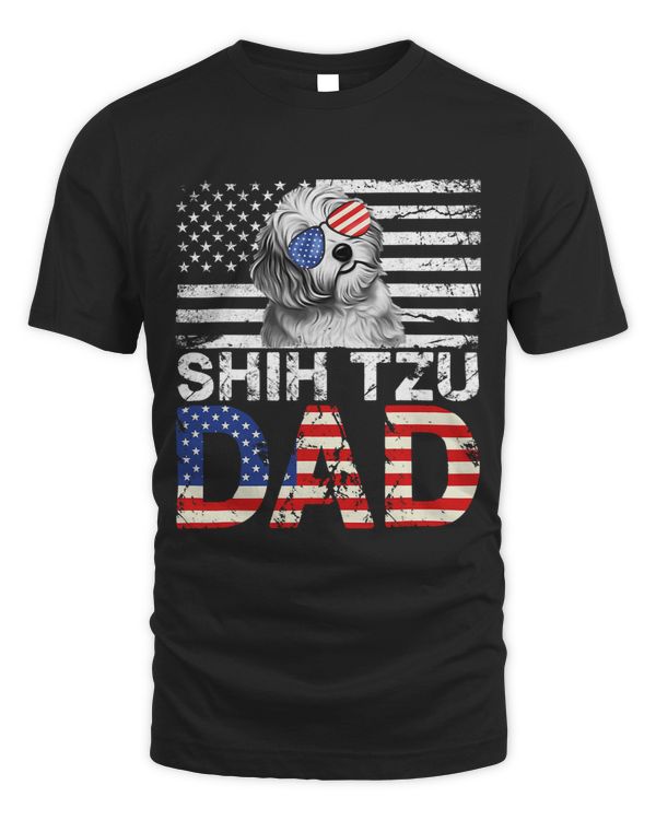 Mens Cool Shih Tzu Dad USA Flag Patriotic Fathers Day