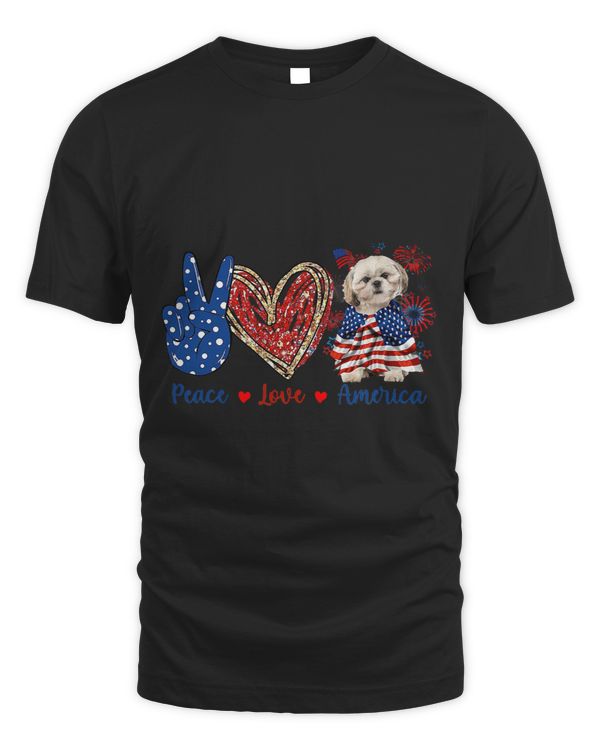 Peace Love Shih Tzu Dog Patriotic America Flag 4th July 1