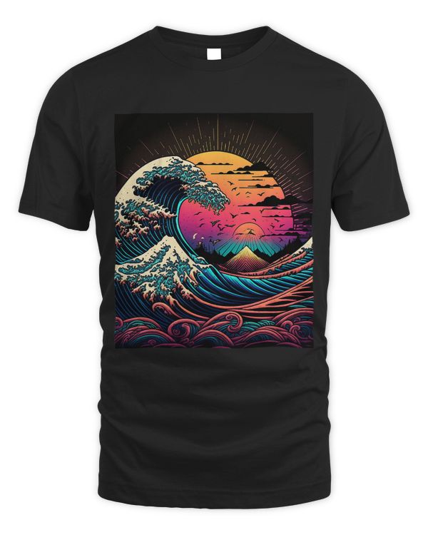 Japanese Art Ukiyoe Style Retrowave Great Wave Off Kanagawa 1