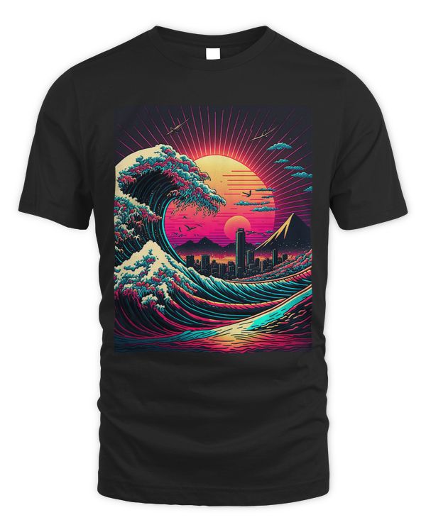 Japanese Art Ukiyoe Style Retrowave Great Wave Off Kanagawa 2
