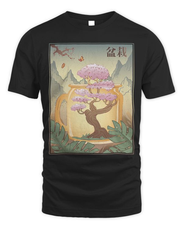 Japanese Bonsai Tree Cherry Blossom Woodblock Art Buddhist