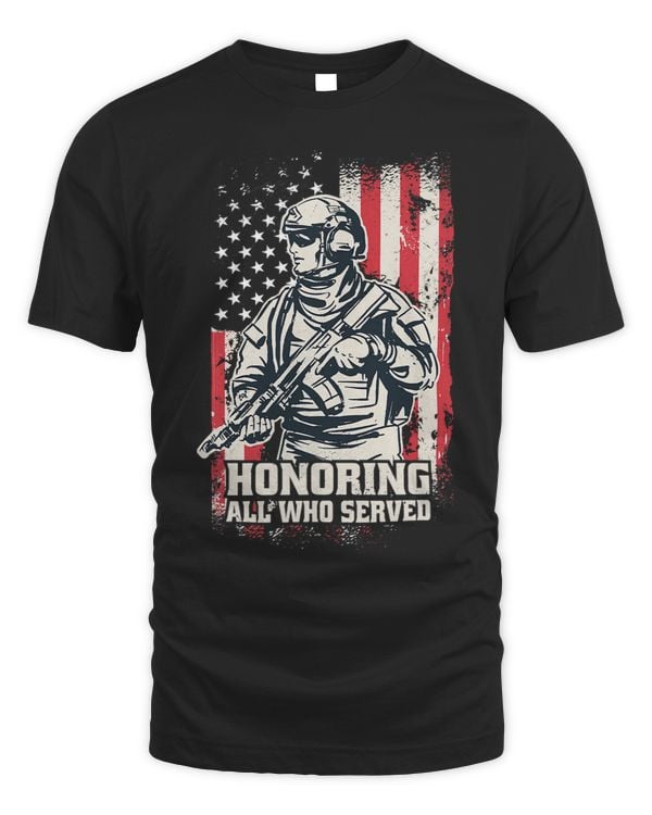 Honoring All Who Served Vintage Flag Patriotic US Soldier