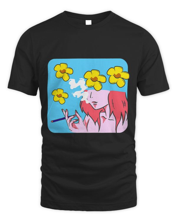 Japanese Floral Flower Cigarette Girl Alt Aesthetic