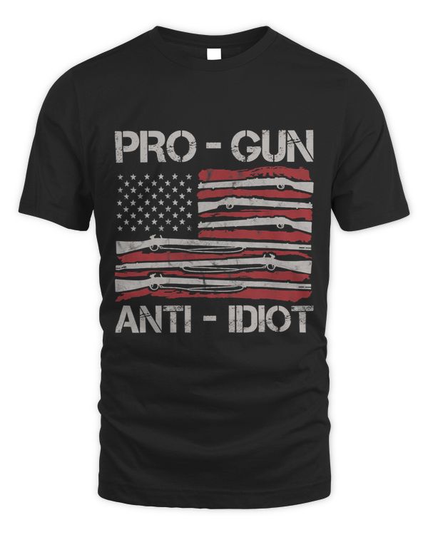 Mens Funny Pro Gun Anti Idiot Vintage Gun Rights American Flag