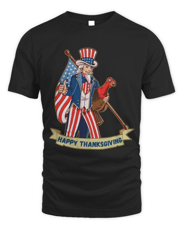 Happy Thanksgiving Men Boys Kids Uncle Sam Turkey America