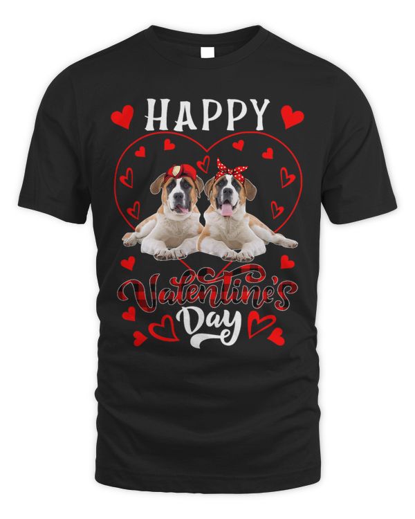 Happy Valentines Day Cute Hearts Shape Couple St. Bernards