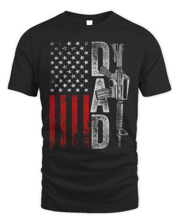 Mens Proud Dad Daddy Gun Rights AR 15 American Flag Fathers Day