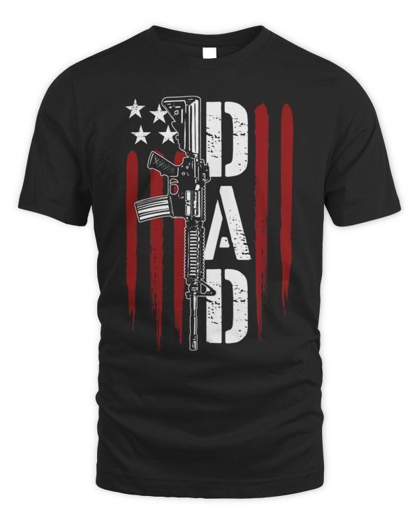 Mens Proud Dad Daddy Gun Rights AR15 American Flag Fathers Day
