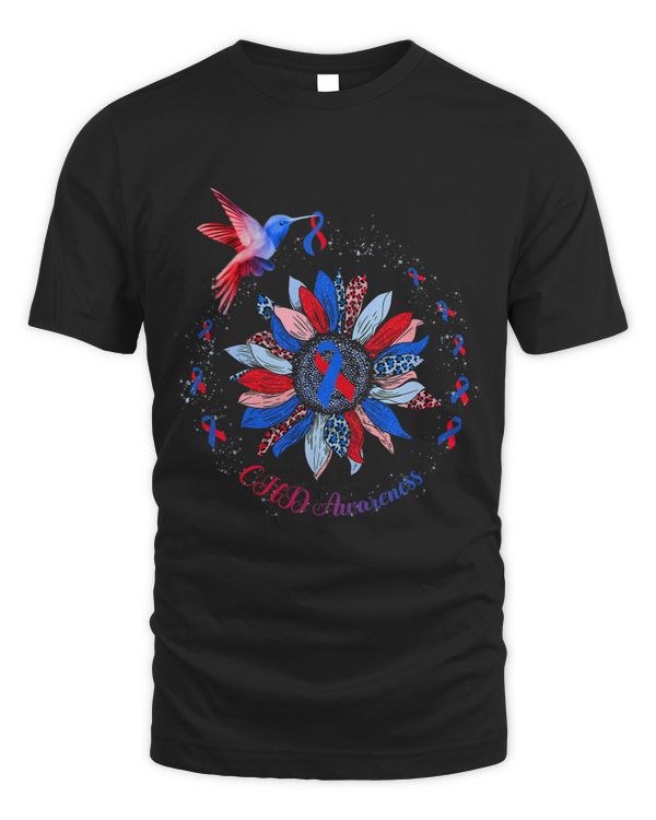 Blue Red Ribbon Leopard Sunflower CHD Awareness
