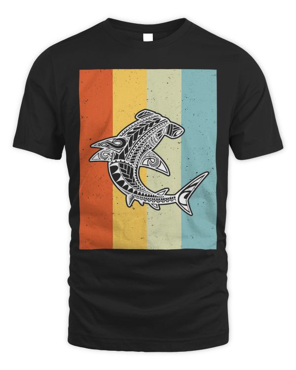 Retro Tribal Shark T Shirt Water Sports Vacation Trip