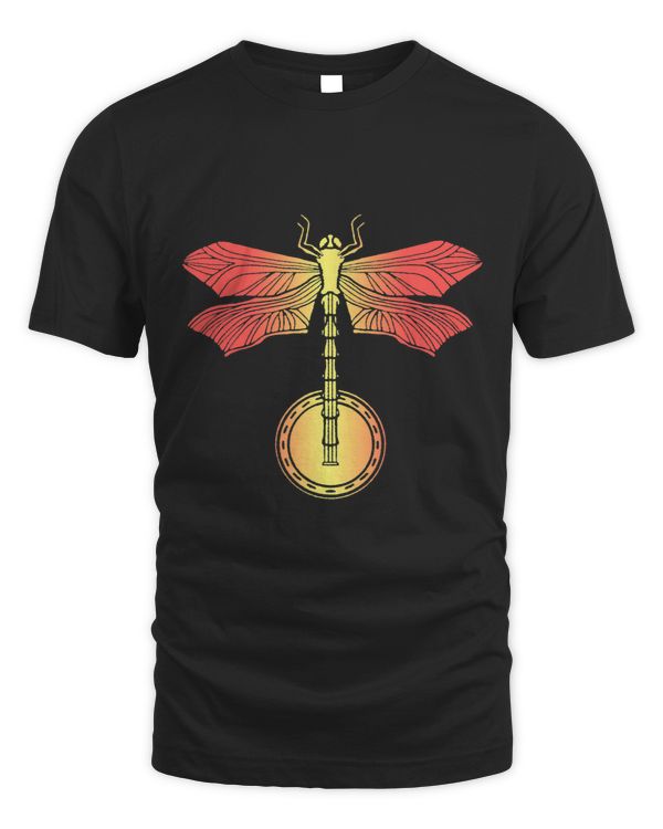 Banjo Dragonfly Artistic Illustration Vintage Retro Graphic