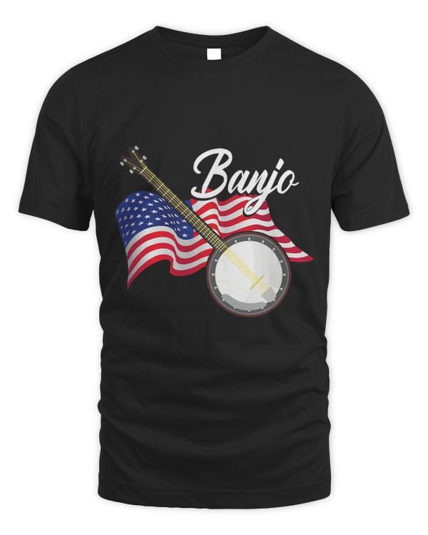 Banjo Player US Flag American Country Folk Music Stringband