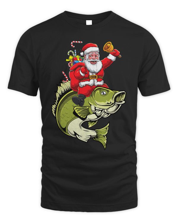 Merry Fishmas Funny Christmas Fishing Santa Claus With Fish