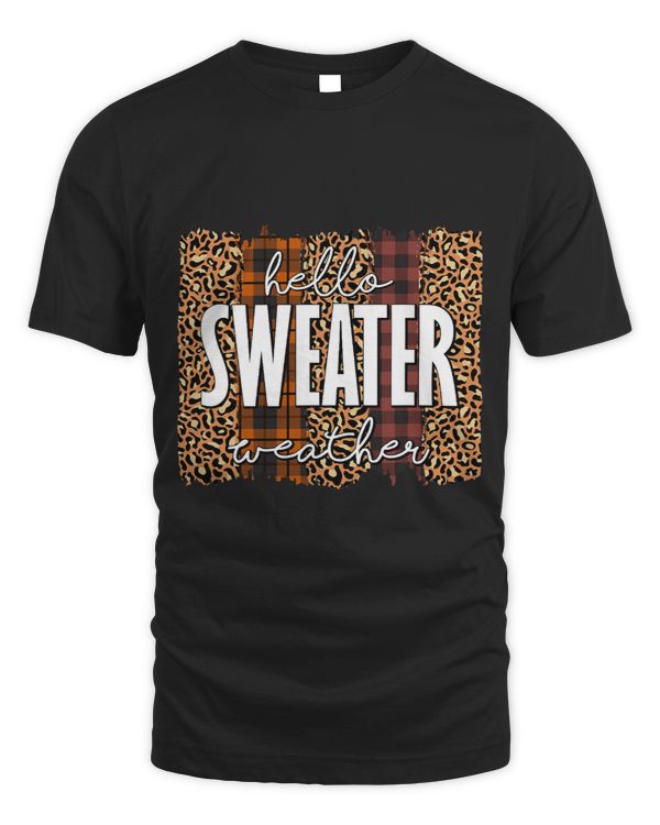 Hello Cold Weather Winter Seasons Cute Leopard Buffalo Plaid