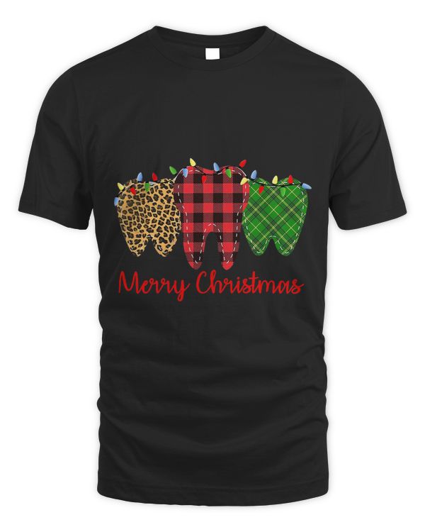 3 three teeth Merry Christmas leopard buffalo plaid color