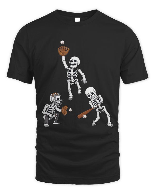 Baseball Halloween Skeletons Hitter Catcher Boys Kids Teen