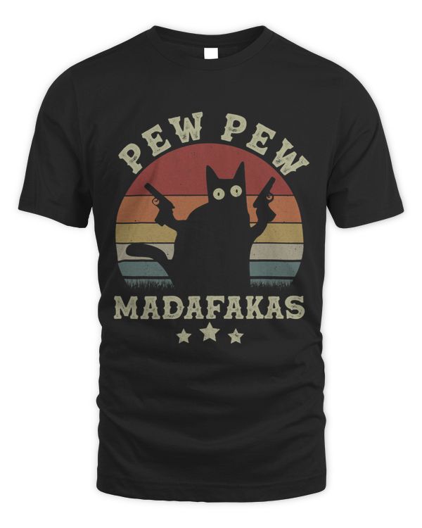 Vintage Pew Pew Madafakas Funny Crazy Black Cat Halloween