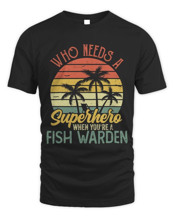Funny Fish Warden Superhero Vintage Tee For Men Dad 3