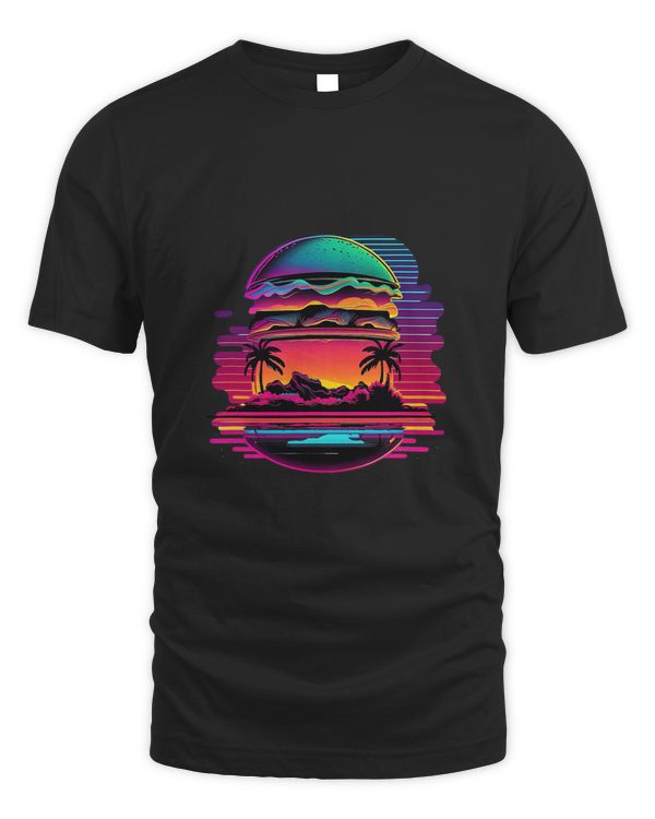 Burger in a Dreamy 80s Retrowave Aesthetic