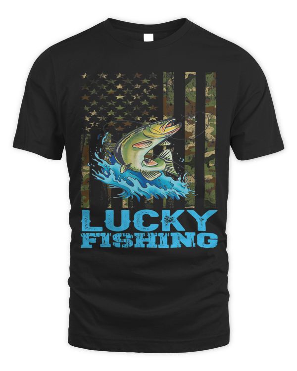 Camouflage Military USA American Flag Sarcastic Luck Fishing