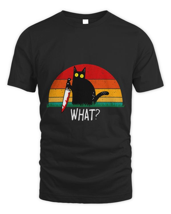 Funny Black Cat What Holding Bloody Knife Men Women Teens 2